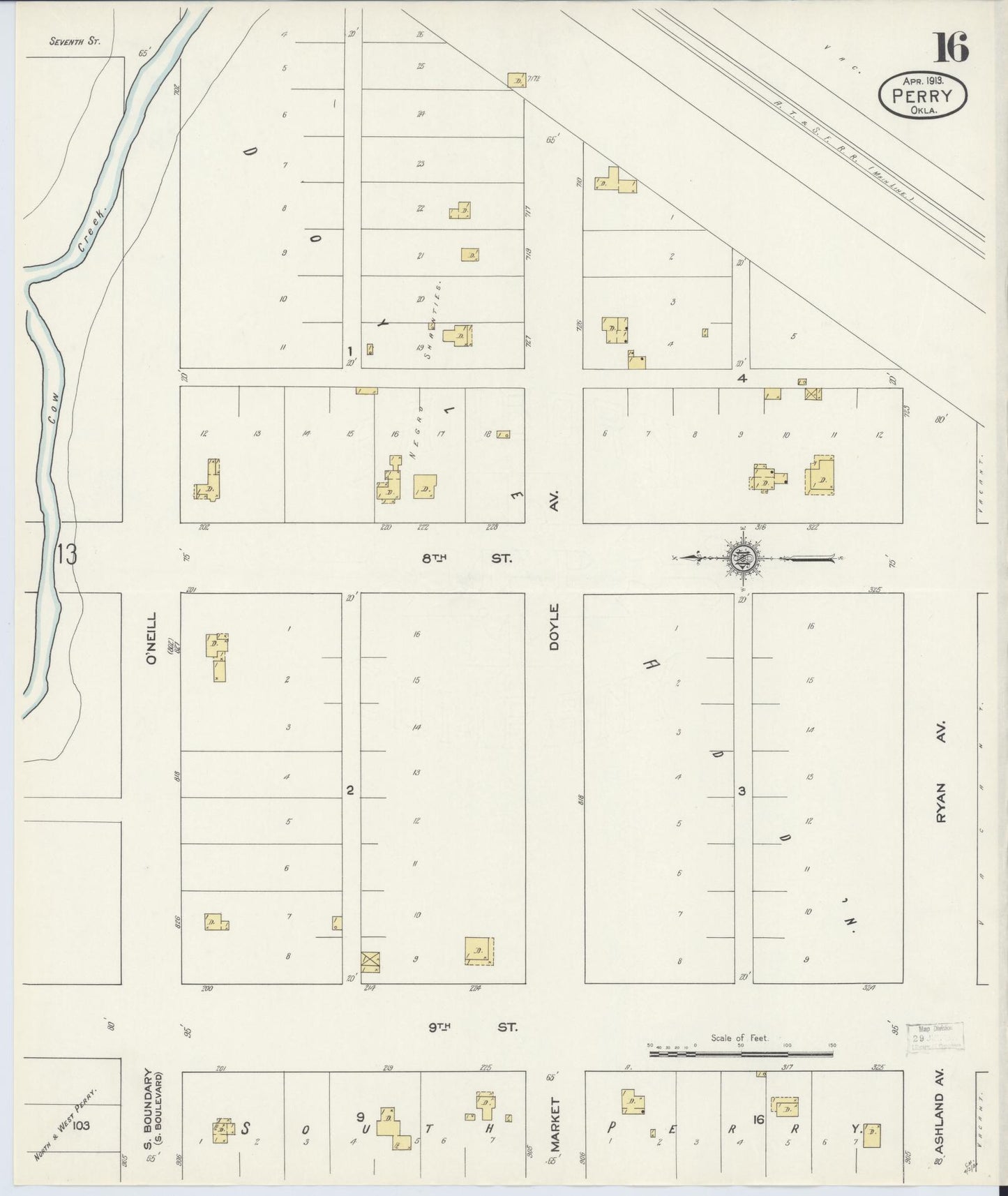 Sanborn Fire Insurance Map from Perry, Noble County, Oklahoma (1913), Sheet #0016 - Complete Map Set gallery image, historic Sanborn map, vintage wall art, Oklahoma Oklahoma