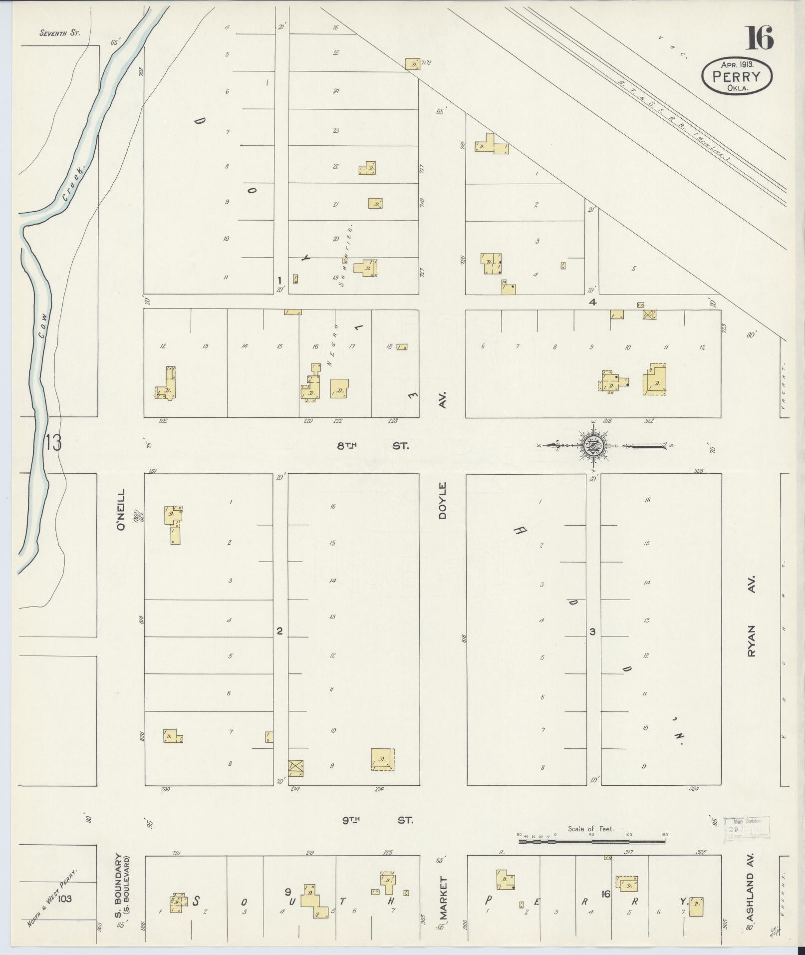 Sanborn Fire Insurance Map from Perry, Noble County, Oklahoma (1913), Sheet #0016 - Complete Map Set gallery image, historic Sanborn map, vintage wall art, Oklahoma Oklahoma
