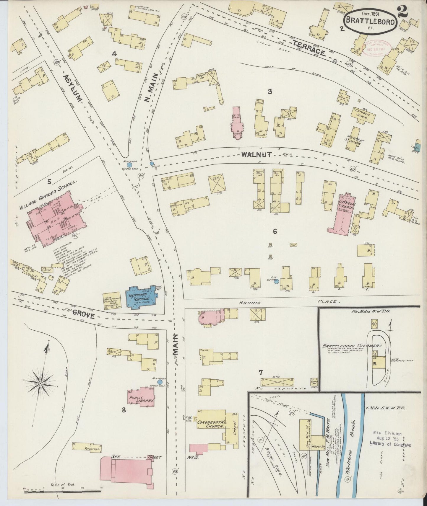 Sanborn Fire Insurance Map from Brattleboro, Windham County, Vermont (1891), Sheet #0002 - Complete Map Set gallery image, historic Sanborn map, vintage wall art, Vermont Vermont