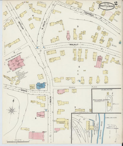 Sanborn Fire Insurance Map from Brattleboro, Windham County, Vermont (1891), Sheet #0002 - Complete Map Set gallery image, historic Sanborn map, vintage wall art, Vermont Vermont