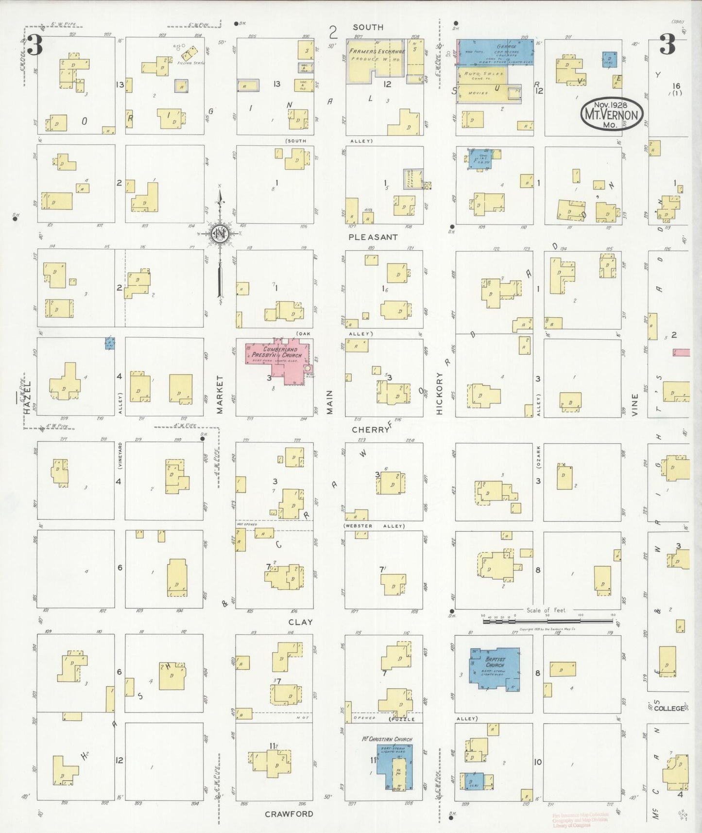Sanborn Fire Insurance Map from Mount Vernon, Lawrence County, Missouri (1928), Sheet #0003 - Historic Sanborn Fire Insurance Map Print, vintage old map wall art, antique decor, genealogy gift, Missouri Missouri map