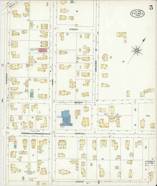Sanborn Fire Insurance Map from Palmer, Hampden County, Massachusetts (1906), Sheet #0005 - Historic Sanborn Fire Insurance Map Print, vintage old map wall art, antique decor, genealogy gift, Massachusetts Massachusetts map