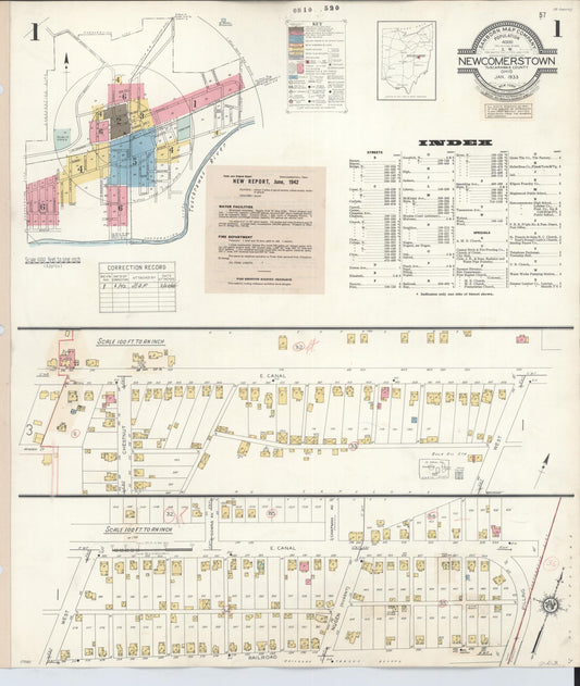 Sanborn Fire Insurance Map from Newcomerstown, Tuscarawas County, Ohio (1933), Sheet #0001 - Complete Map Set gallery image, historic Sanborn map, vintage wall art, Ohio Ohio