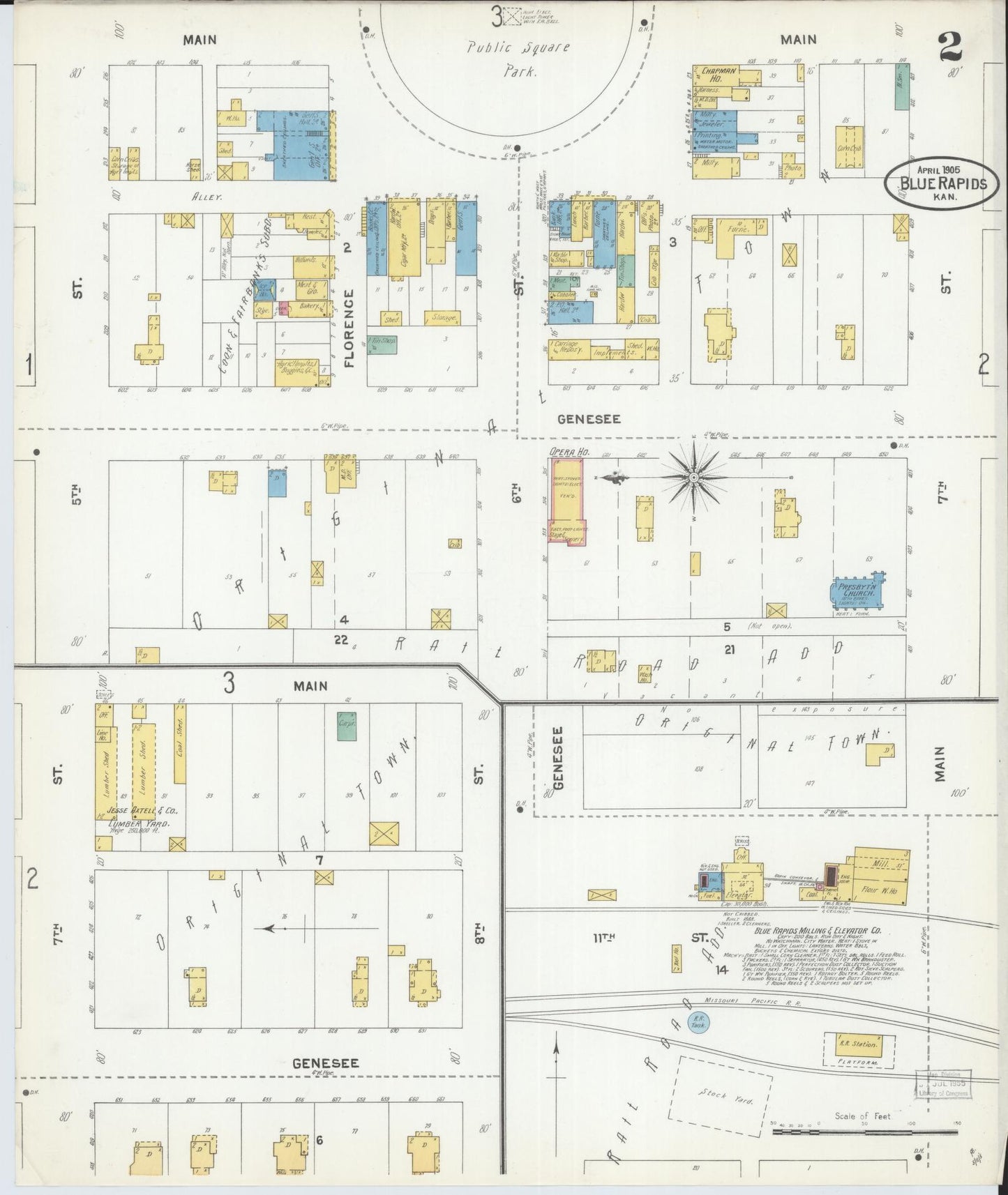 Sanborn Fire Insurance Map from Blue Rapids, Marshall County, Kansas (1905), Sheet #0002 - Historic Sanborn Fire Insurance Map Print, vintage old map wall art, antique decor, genealogy gift, Kansas Kansas map