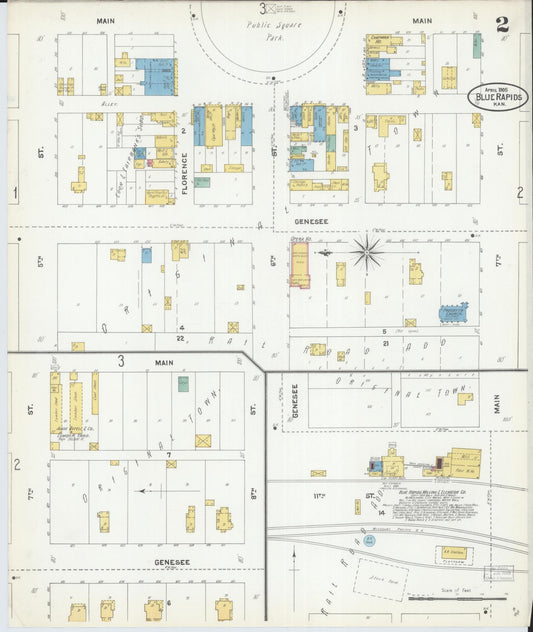 Sanborn Fire Insurance Map from Blue Rapids, Marshall County, Kansas (1905), Sheet #0002 - Historic Sanborn Fire Insurance Map Print, vintage old map wall art, antique decor, genealogy gift, Kansas Kansas map