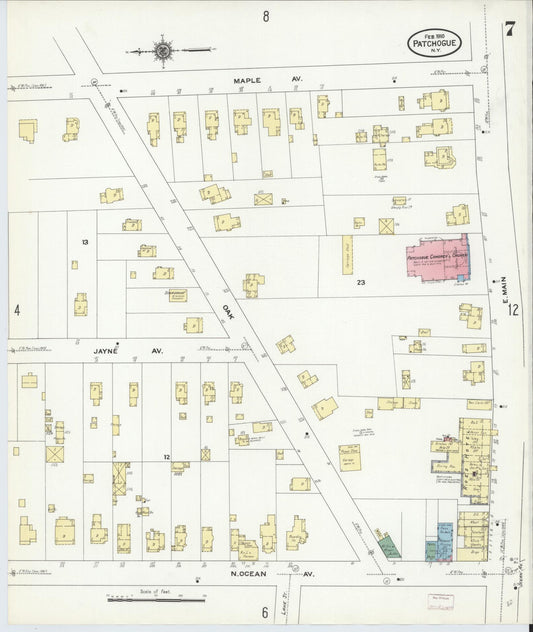 Sanborn Fire Insurance Map from Patchogue, Suffolk County, New York (1910), Sheet #0007 - Historic Sanborn Fire Insurance Map Print, vintage old map wall art, antique decor, genealogy gift, New York New York map