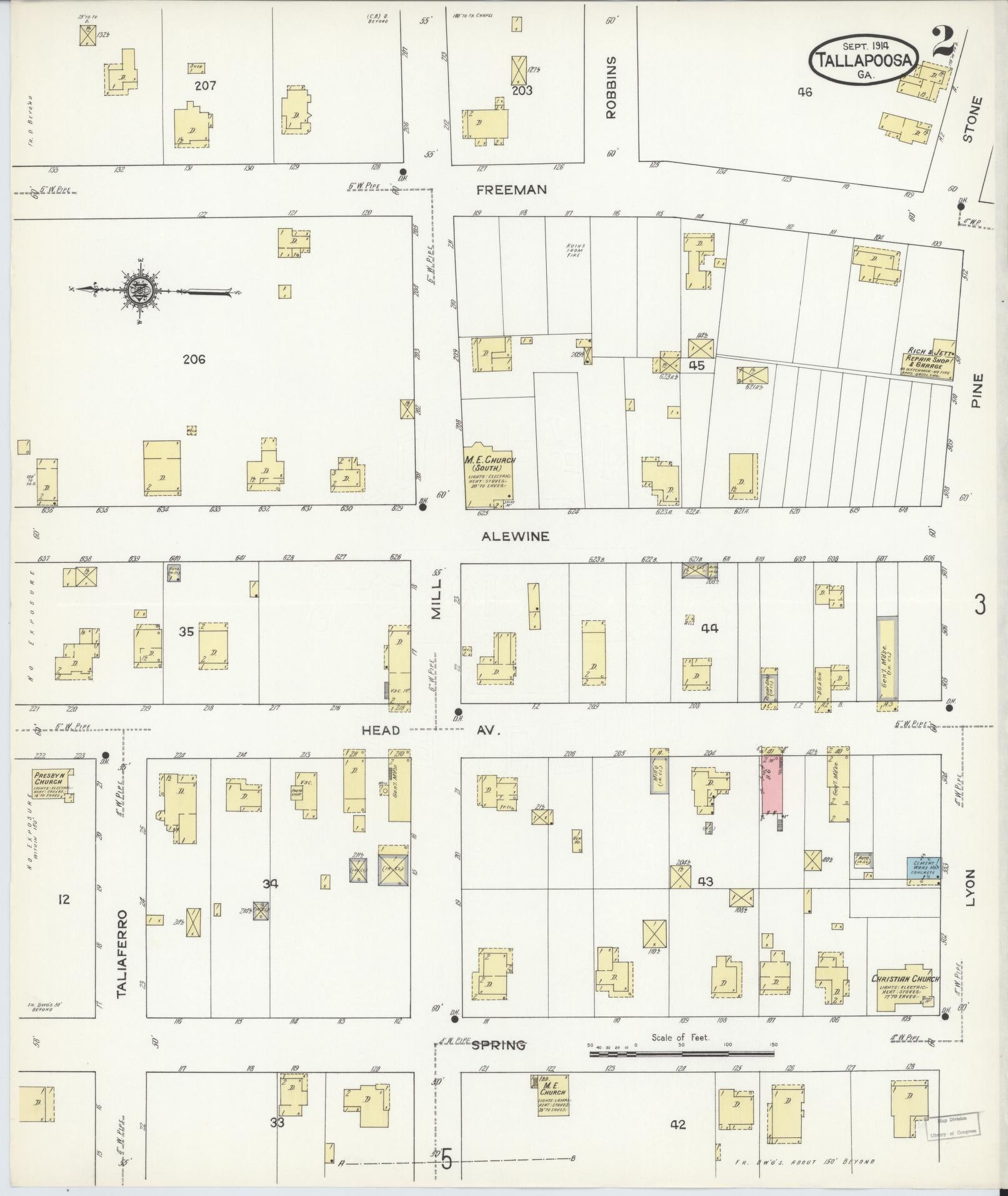 Sanborn Fire Insurance Map from Tallapoosa, Haralson County, Georgia (1914), Sheet #0002 - Historic Sanborn Fire Insurance Map Print, vintage old map wall art, antique decor, genealogy gift, Georgia Georgia map