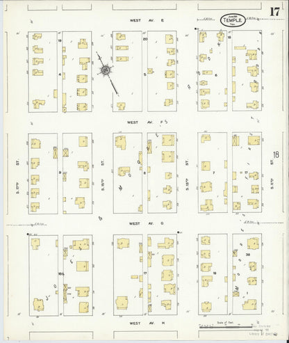 Sanborn Fire Insurance Map from Temple, Bell County, Texas (1910), Sheet #0017 - Historic Sanborn Fire Insurance Map Print, vintage old map wall art, antique decor, genealogy gift, Texas Texas map