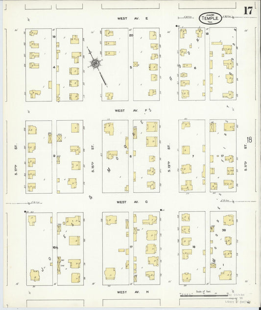 Sanborn Fire Insurance Map from Temple, Bell County, Texas (1910), Sheet #0017 - Historic Sanborn Fire Insurance Map Print, vintage old map wall art, antique decor, genealogy gift, Texas Texas map