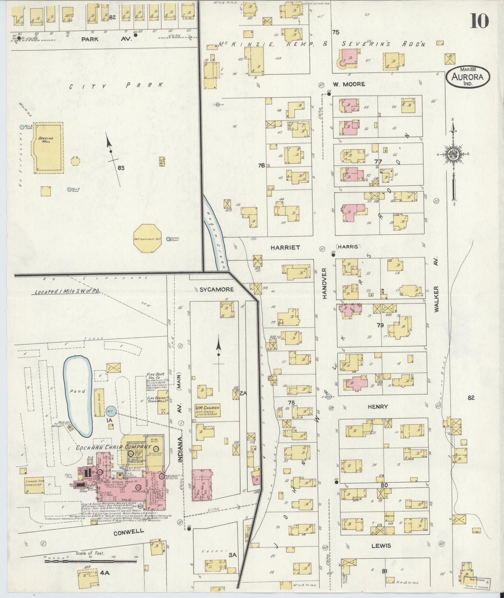 Sanborn Fire Insurance Map from Aurora, Dearborn County, Indiana (1911), Sheet #0010 - Historic Sanborn Fire Insurance Map Print, vintage old map wall art, antique decor, genealogy gift, Indiana Indiana map