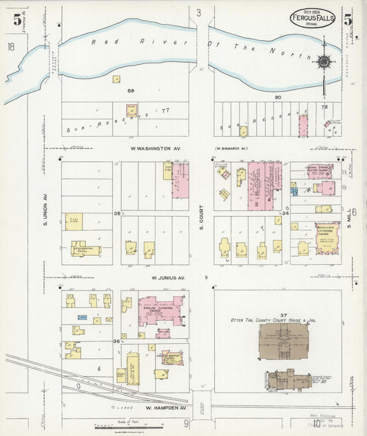 Sanborn Fire Insurance Map from Fergus Falls, Otter Tail County, Minnesota (1924), Sheet #0005 - Historic Sanborn Fire Insurance Map Print, vintage old map wall art, antique decor, genealogy gift, Minnesota Minnesota map