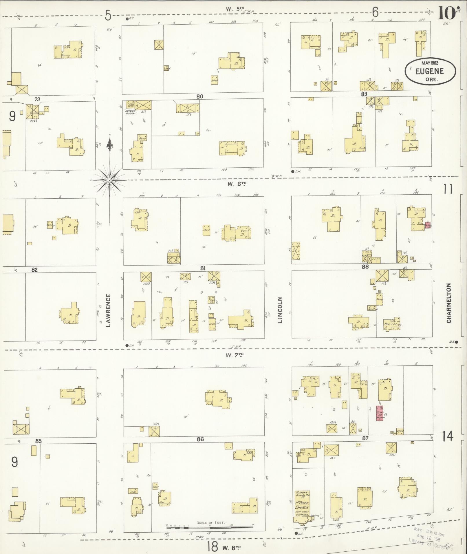 Sanborn Fire Insurance Map from Eugene, Lane County, Oregon (1902), Sheet #0010 - Complete Map Set gallery image, historic Sanborn map, vintage wall art, Oregon Oregon