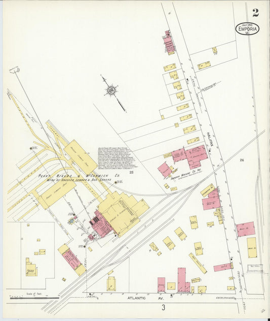 Sanborn Fire Insurance Map from Emporia, Independent Cities, Virginia (1913), Sheet #0002 - Historic Sanborn Fire Insurance Map Print, vintage old map wall art, antique decor, genealogy gift, Virginia Virginia map
