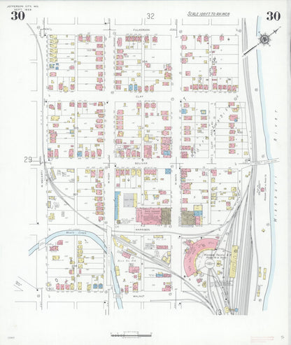 Sanborn Fire Insurance Map from Jefferson City, Cole County, Missouri (1939), Sheet #0030 - Historic Sanborn Fire Insurance Map Print, vintage old map wall art, antique decor, genealogy gift, Missouri Missouri map