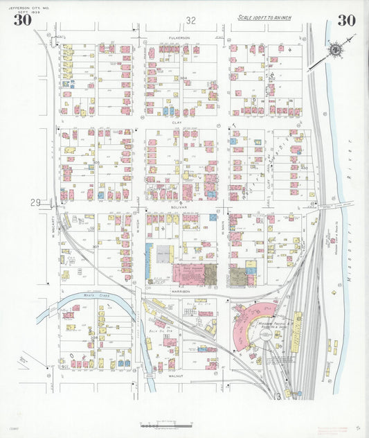 Sanborn Fire Insurance Map from Jefferson City, Cole County, Missouri (1939), Sheet #0030 - Historic Sanborn Fire Insurance Map Print, vintage old map wall art, antique decor, genealogy gift, Missouri Missouri map