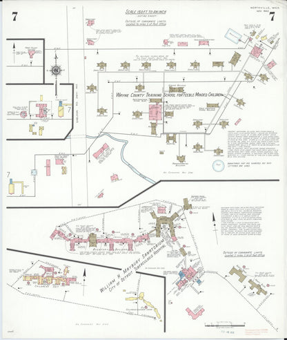 Sanborn Fire Insurance Map from Northville, Wayne County, Michigan (1942), Sheet #0007 - Complete Map Set gallery image, historic Sanborn map, vintage wall art, Michigan Michigan