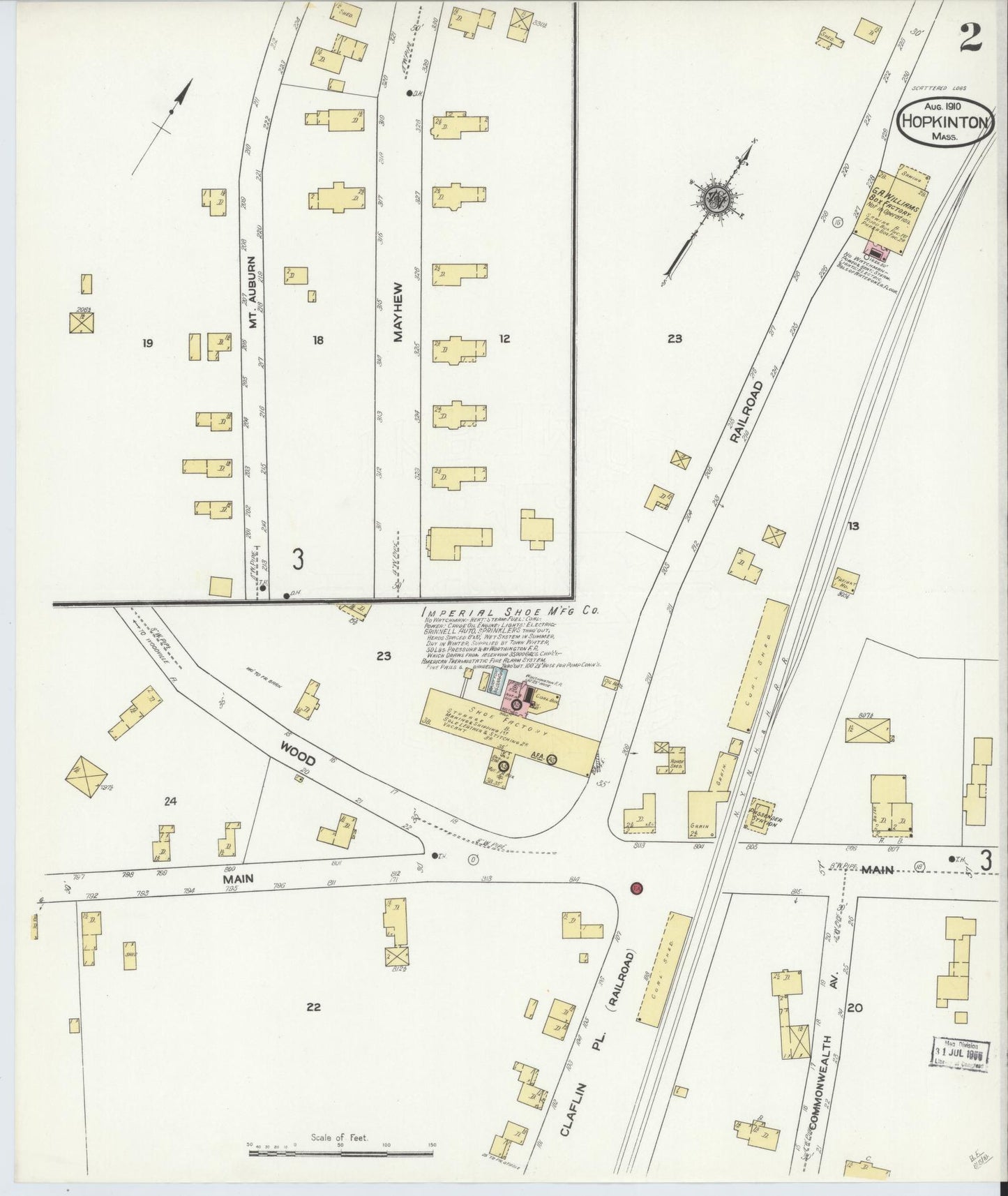 Sanborn Fire Insurance Map from Hopkinton, Middlesex County, Massachusetts (1910), Sheet #0002 - Historic Sanborn Fire Insurance Map Print, vintage old map wall art, antique decor, genealogy gift, Massachusetts Massachusetts map