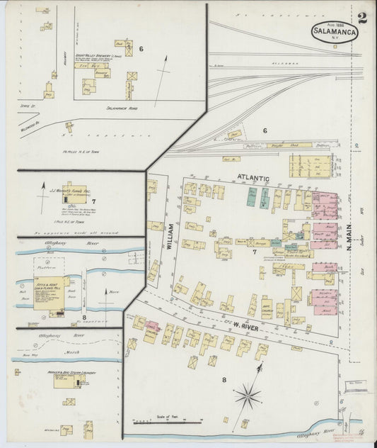 Sanborn Fire Insurance Map from Salamanca, Cattaraugus County, New York (1888), Sheet #0002 - Historic Sanborn Fire Insurance Map Print, vintage old map wall art, antique decor, genealogy gift, New York New York map