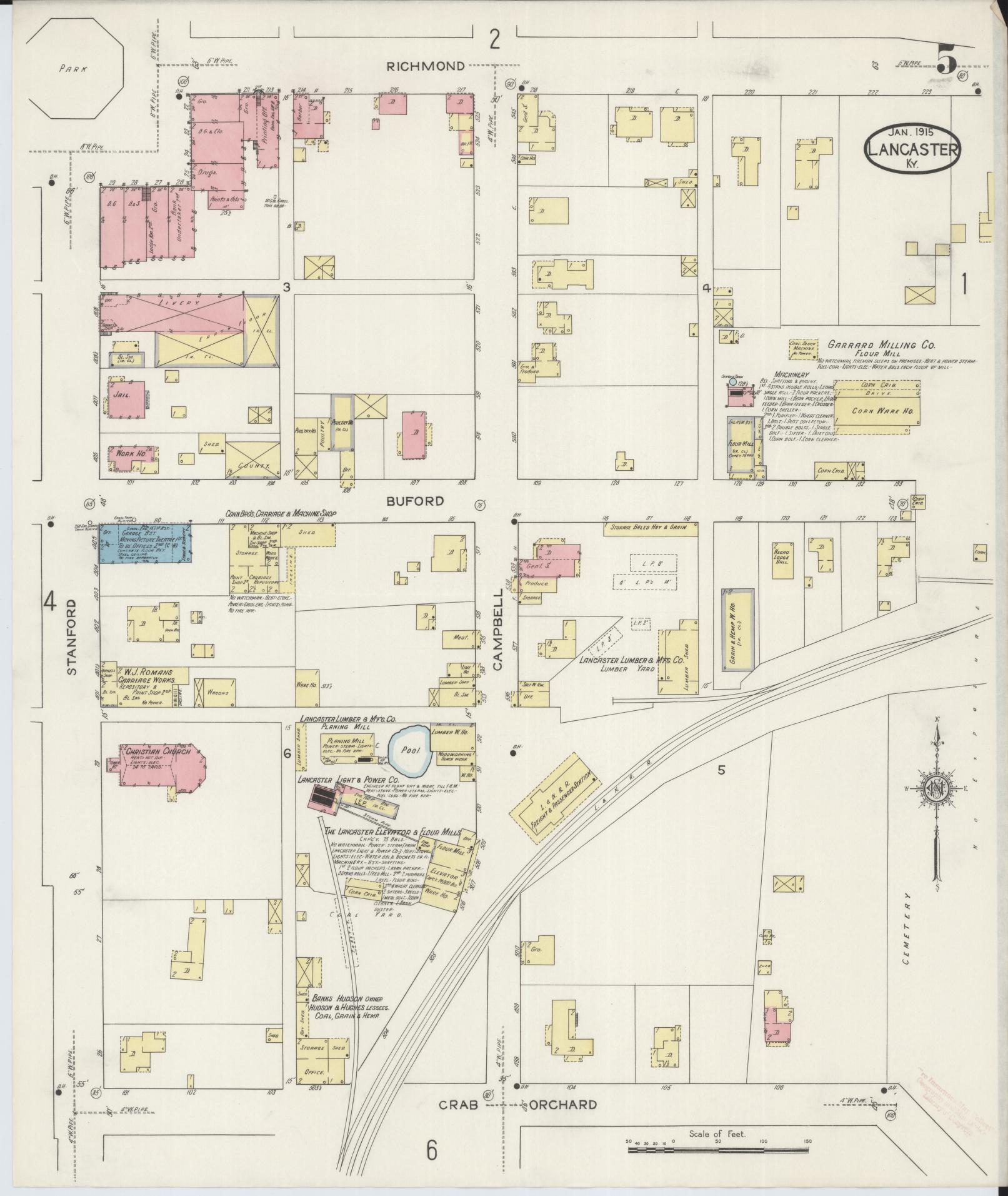 Sanborn Fire Insurance Map from Lancaster, Garrard County, Kentucky (1915), Sheet #0005 - Historic Sanborn Fire Insurance Map Print, vintage old map wall art, antique decor, genealogy gift, Kentucky Kentucky map