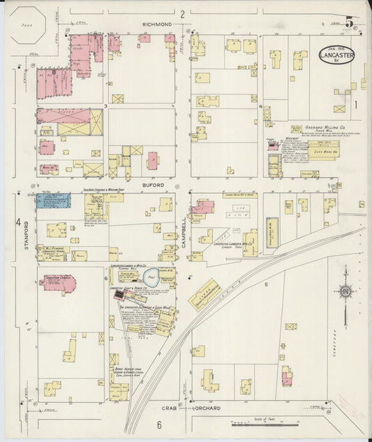 Sanborn Fire Insurance Map from Lancaster, Garrard County, Kentucky (1915), Sheet #0005 - Historic Sanborn Fire Insurance Map Print, vintage old map wall art, antique decor, genealogy gift, Kentucky Kentucky map