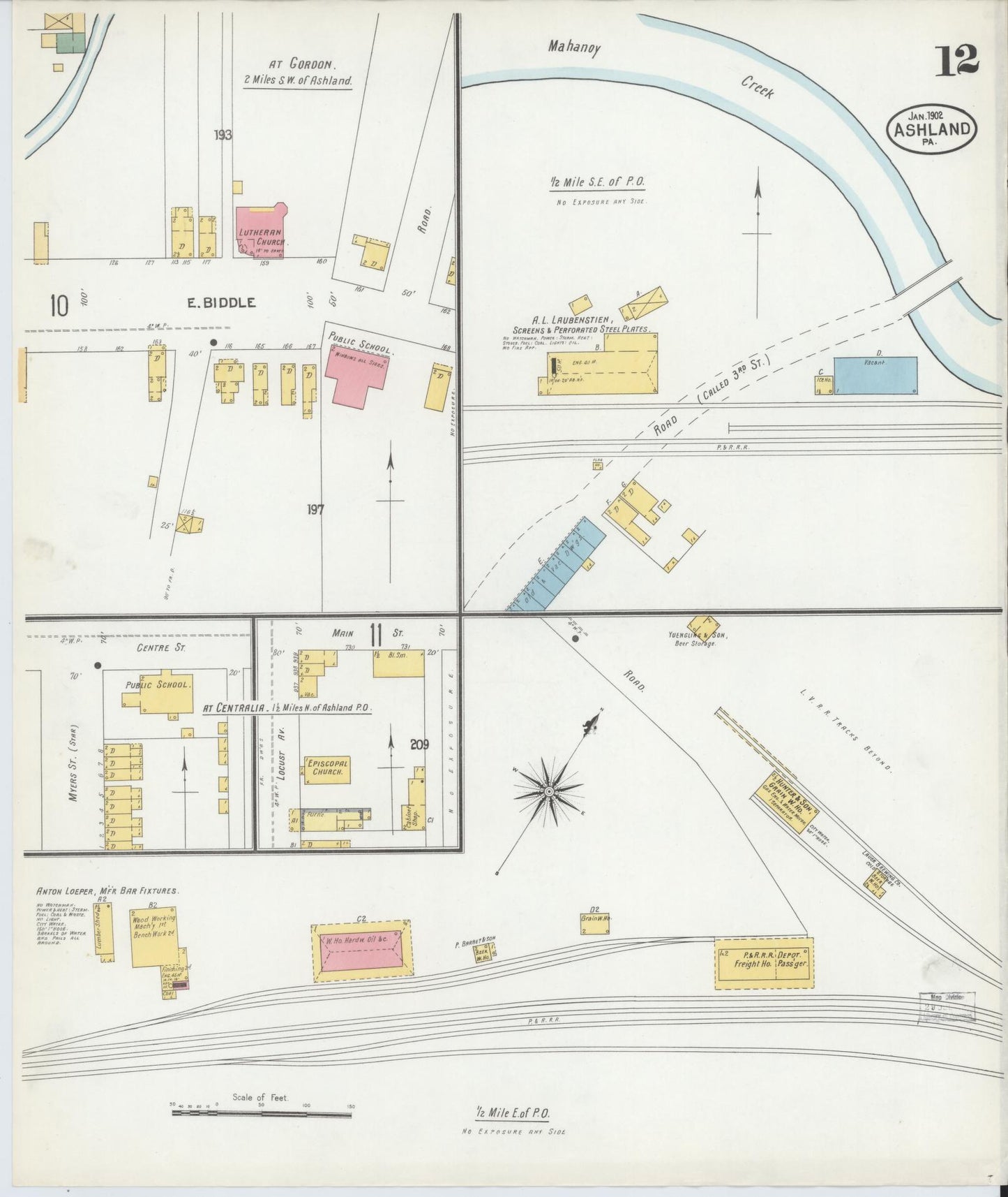 Sanborn Fire Insurance Map from Ashland, Schuylkill County, Pennsylvania (1902), Sheet #0012 - Historic Sanborn Fire Insurance Map Print, vintage old map wall art, antique decor, genealogy gift, Pennsylvania Pennsylvania map