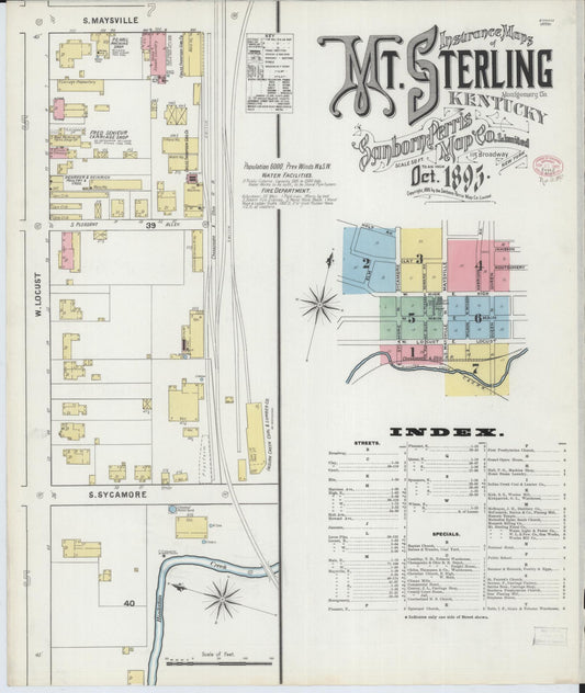Sanborn Fire Insurance Map from Mount Sterling, Montgomery County, Kentucky (1895), Sheet #0001 - Historic Sanborn Fire Insurance Map Print, vintage old map wall art, antique decor, genealogy gift, Kentucky Kentucky map