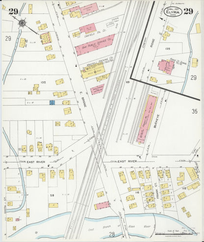 Sanborn Fire Insurance Map from Elyria, Lorain County, Ohio (1925), Sheet #0029 - Historic Sanborn Fire Insurance Map Print, vintage old map wall art, antique decor, genealogy gift, Ohio Ohio map