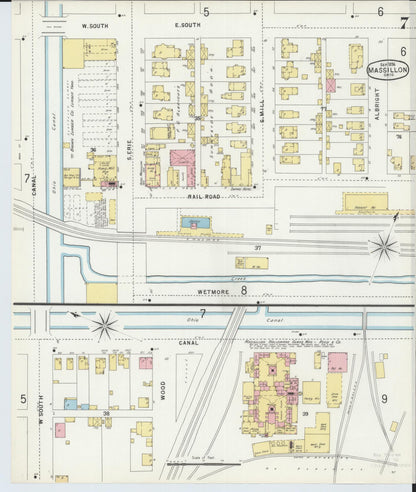 Sanborn Fire Insurance Map from Massillon, Stark County, Ohio (1896), Sheet #0007 - Complete Map Set gallery image, historic Sanborn map, vintage wall art, Ohio Ohio