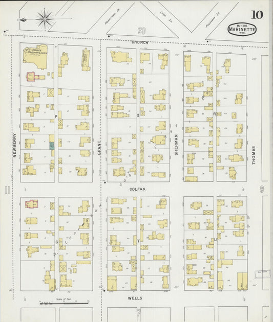 Sanborn Fire Insurance Map from Marinette, Marinette County, Wisconsin (1895), Sheet #0010 - Historic Sanborn Fire Insurance Map Print, vintage old map wall art, antique decor, genealogy gift, Wisconsin Wisconsin map