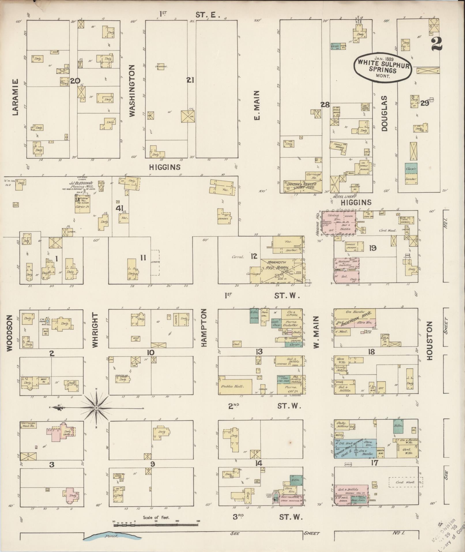 Sanborn Fire Insurance Map from White Sulphur Springs, Meagber County, Montana (1889), Sheet #0002 - Historic Sanborn Fire Insurance Map Print, vintage old map wall art, antique decor, genealogy gift, Montana Montana map