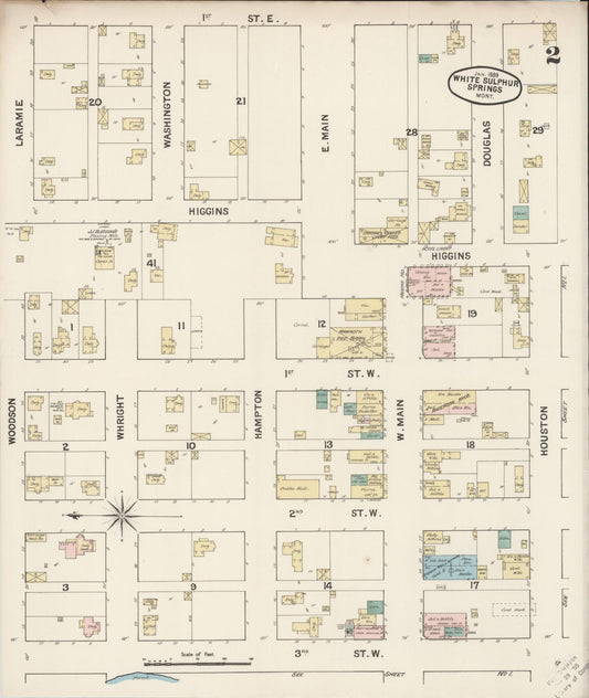 Sanborn Fire Insurance Map from White Sulphur Springs, Meagber County, Montana (1889), Sheet #0002 - Historic Sanborn Fire Insurance Map Print, vintage old map wall art, antique decor, genealogy gift, Montana Montana map