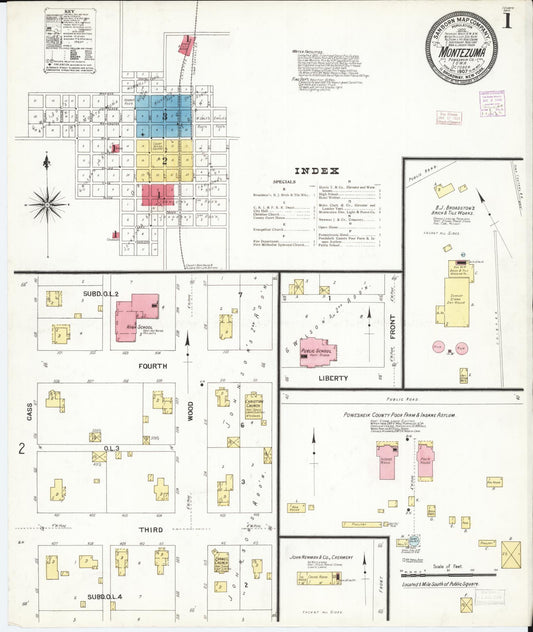 Sanborn Fire Insurance Map from Montezuma, Poweshiek County, Iowa (1907), Sheet #0001 - Historic Sanborn Fire Insurance Map Print, vintage old map wall art