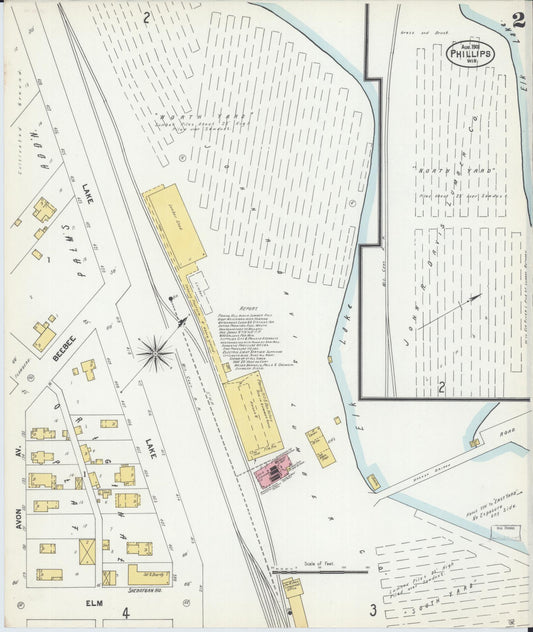 Sanborn Fire Insurance Map from Phillips, Price County, Wisconsin (1901), Sheet #0002 - Historic Sanborn Fire Insurance Map Print, vintage old map wall art, antique decor, genealogy gift, Wisconsin Wisconsin map