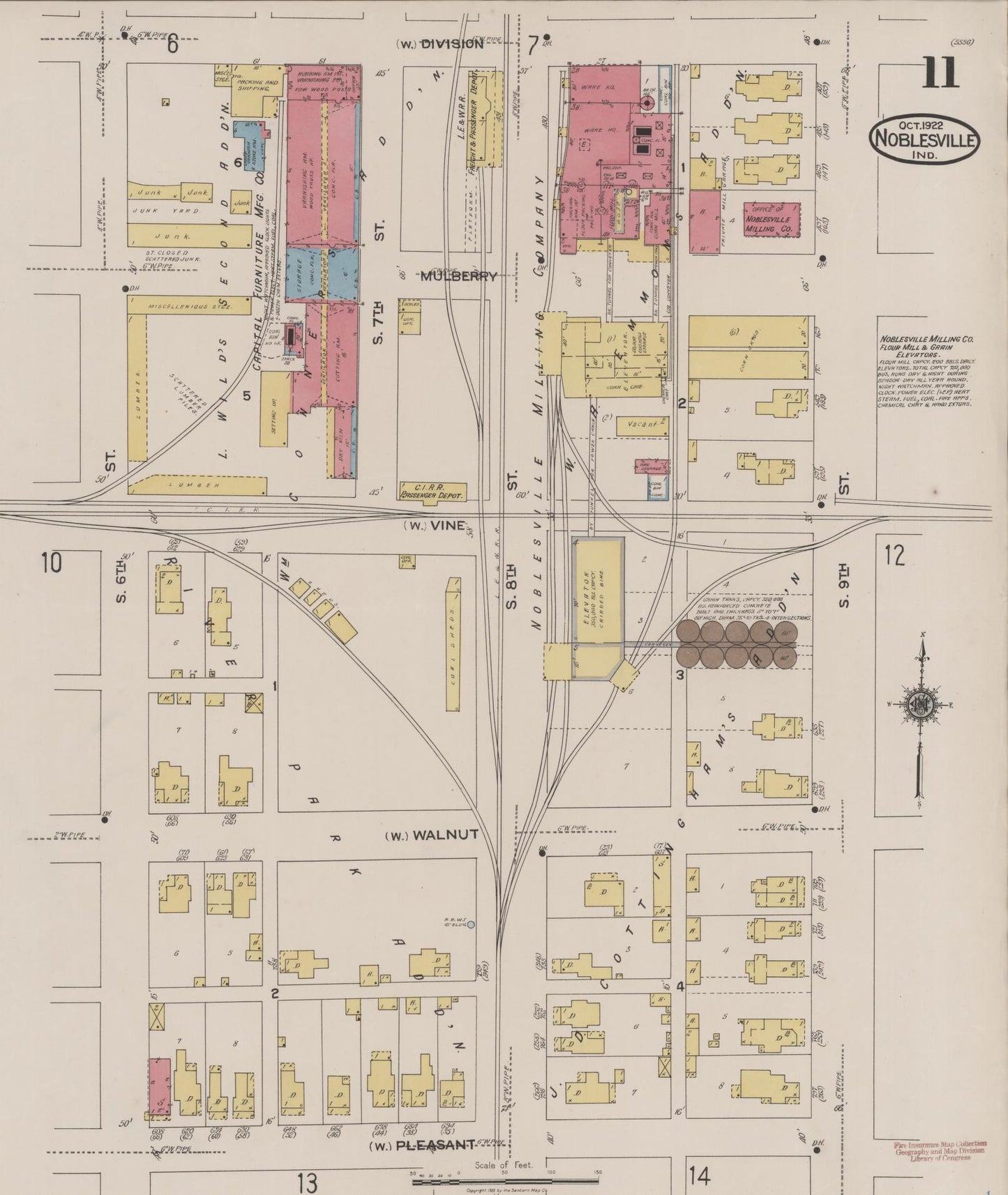 Sanborn Fire Insurance Map from Noblesville, Hamilton County, Indiana (1922), Sheet #0011 - Complete Map Set gallery image, historic Sanborn map, vintage wall art, Indiana Indiana