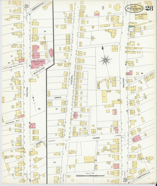 Sanborn Fire Insurance Map from Petersburg, Independent Cities, Virginia (1908), Sheet #0028 - Historic Sanborn Fire Insurance Map Print, vintage old map wall art, antique decor, genealogy gift, Virginia Virginia map