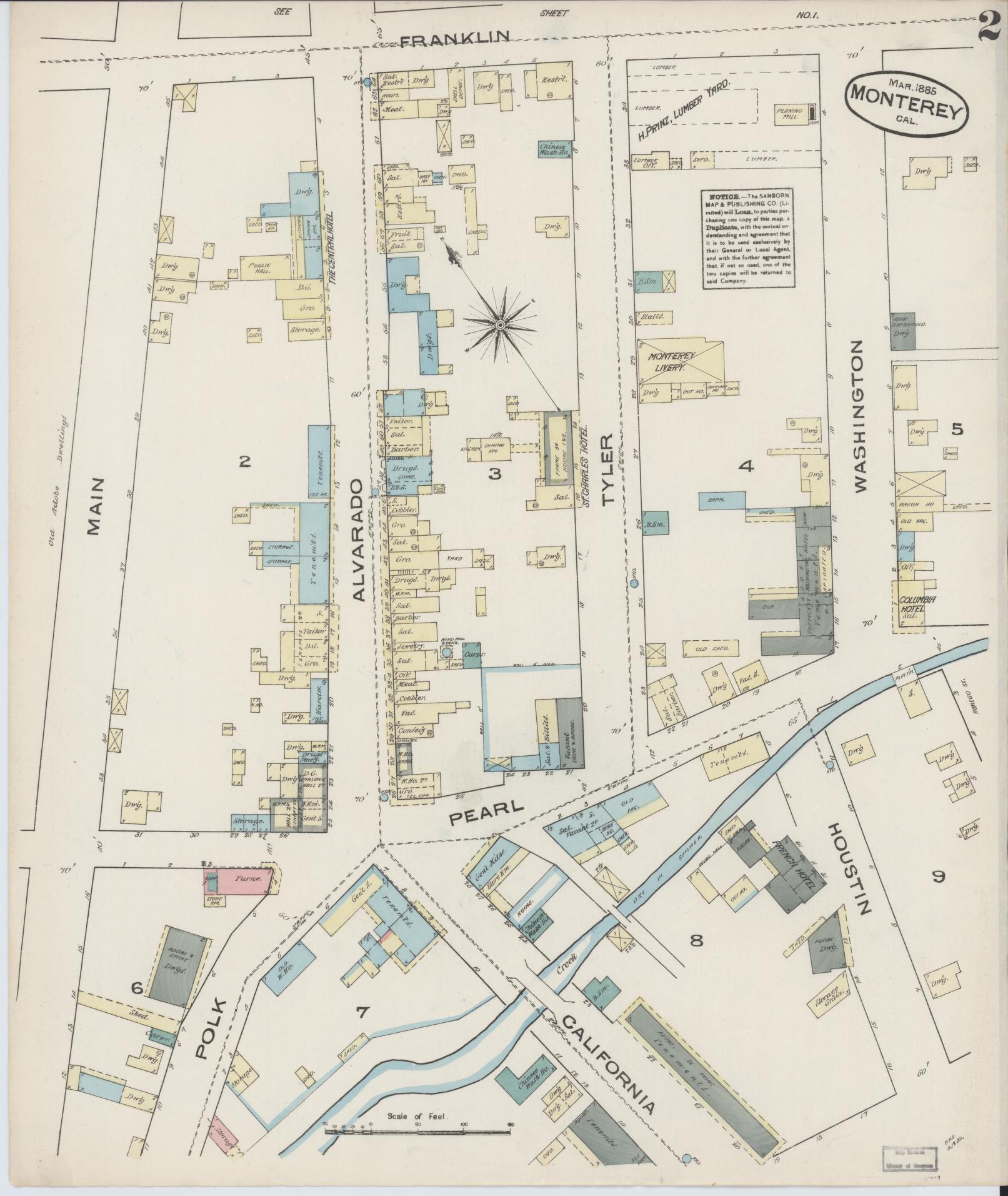 Sanborn Fire Insurance Map from Monterey, Monterey County, California (1885), Sheet #0002 - Complete Map Set gallery image, historic Sanborn map, vintage wall art, California California