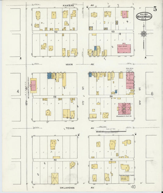 Sanborn Fire Insurance Map from Woodward, Woodward County, Oklahoma (1930), Sheet #0005 - Historic Sanborn Fire Insurance Map Print, vintage old map wall art, antique decor, genealogy gift, Oklahoma Oklahoma map