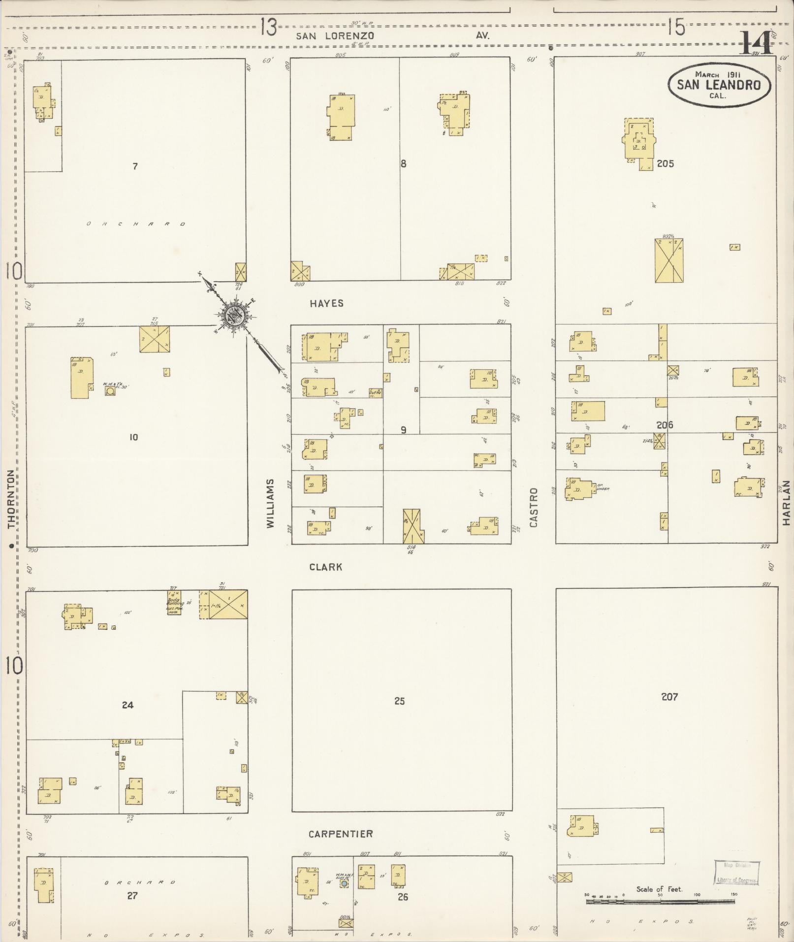 Sanborn Fire Insurance Map from San Leandro, Alameda County, California (1911), Sheet #0014 - Complete Map Set gallery image, historic Sanborn map, vintage wall art, California California