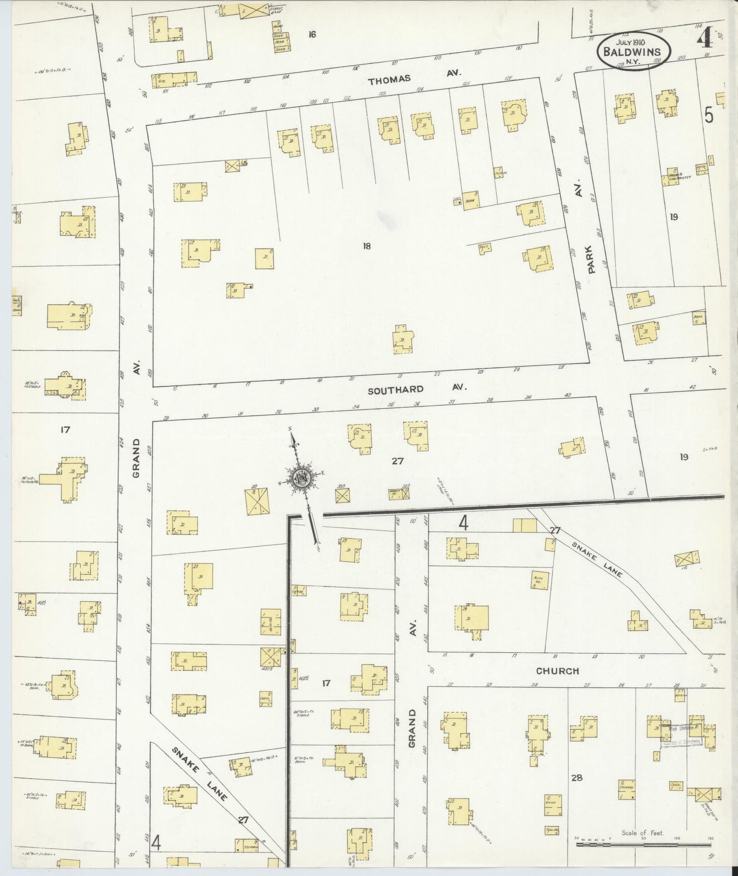 Sanborn Fire Insurance Map from Baldwin, Nassau County, New York (1910), Sheet #0004 - Complete Map Set gallery image, historic Sanborn map, vintage wall art, New York New York