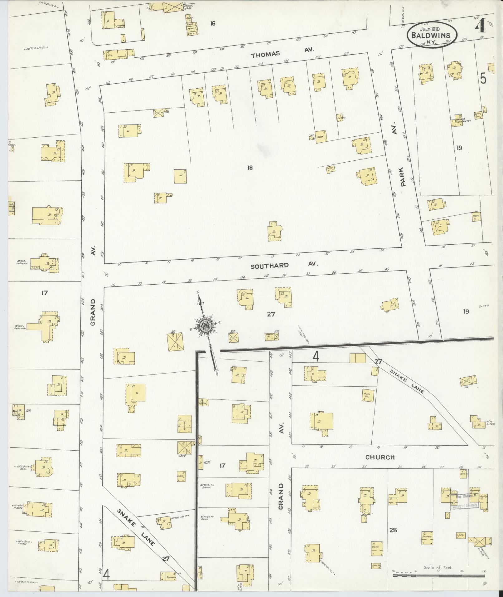 Sanborn Fire Insurance Map from Baldwin, Nassau County, New York (1910), Sheet #0004 - Complete Map Set gallery image, historic Sanborn map, vintage wall art, New York New York