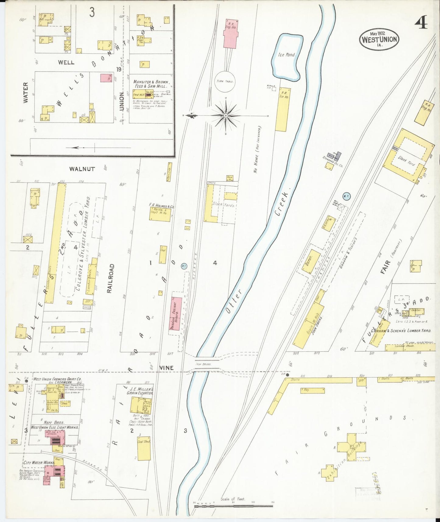 Sanborn Fire Insurance Map from West Union, Fayette County, Iowa (1902), Sheet #0004 - Historic Sanborn Fire Insurance Map Print, vintage old map wall art