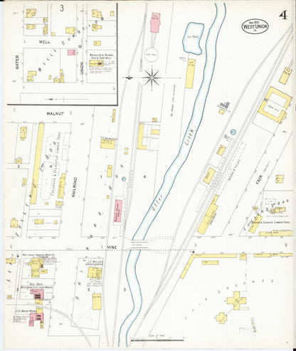Sanborn Fire Insurance Map from West Union, Fayette County, Iowa (1902), Sheet #0004 - Historic Sanborn Fire Insurance Map Print, vintage old map wall art