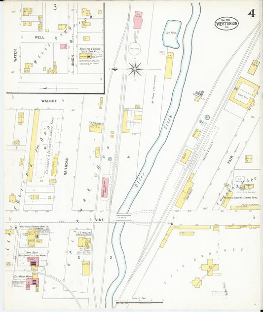 Sanborn Fire Insurance Map from West Union, Fayette County, Iowa (1902), Sheet #0004 - Historic Sanborn Fire Insurance Map Print, vintage old map wall art