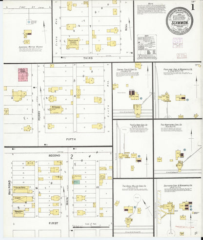 Sanborn Fire Insurance Map from Scammon, Cherokee County, Kansas (1905), Sheet #0001 - Complete Map Set gallery image, historic Sanborn map, vintage wall art, Kansas Kansas