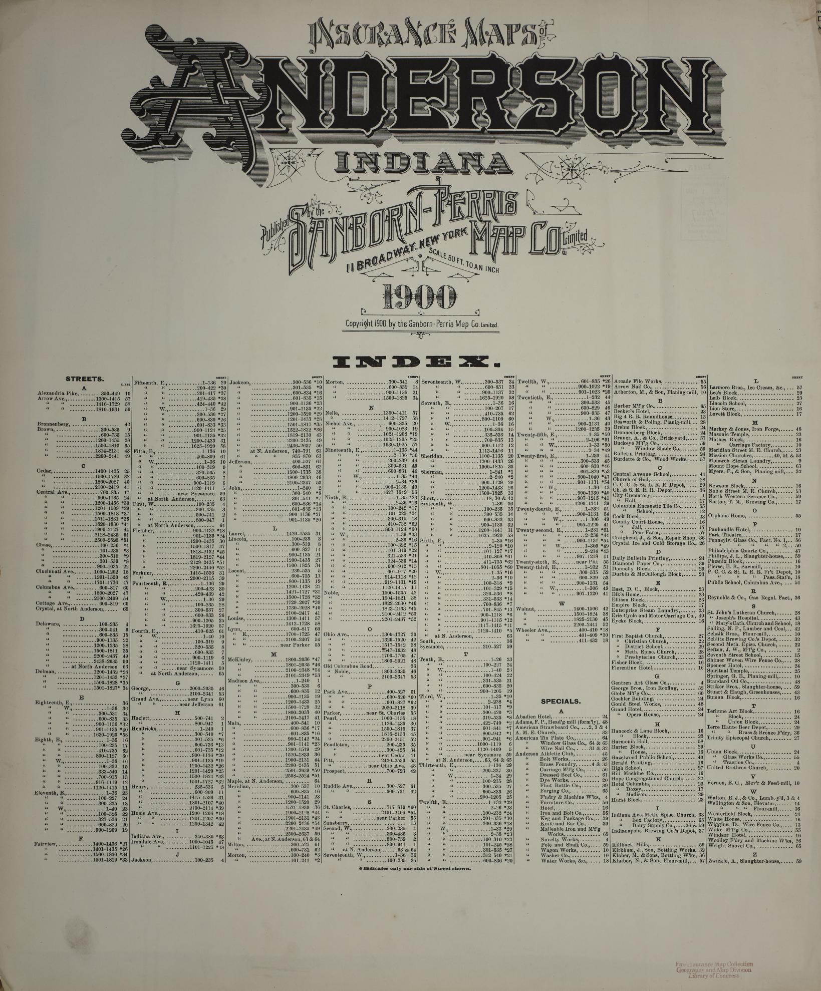 Sanborn Fire Insurance Map from Anderson, Madison County, Indiana (1900), Sheet #0001 - Historic Sanborn Fire Insurance Map Print, vintage old map wall art, antique decor, genealogy gift, Indiana Indiana map