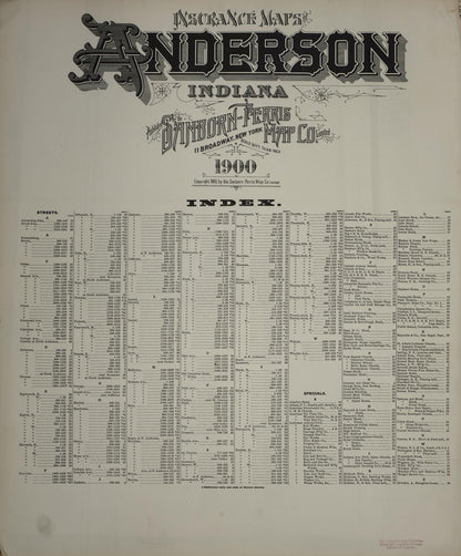 Sanborn Fire Insurance Map from Anderson, Madison County, Indiana (1900), Sheet #0001 - Historic Sanborn Fire Insurance Map Print, vintage old map wall art, antique decor, genealogy gift, Indiana Indiana map