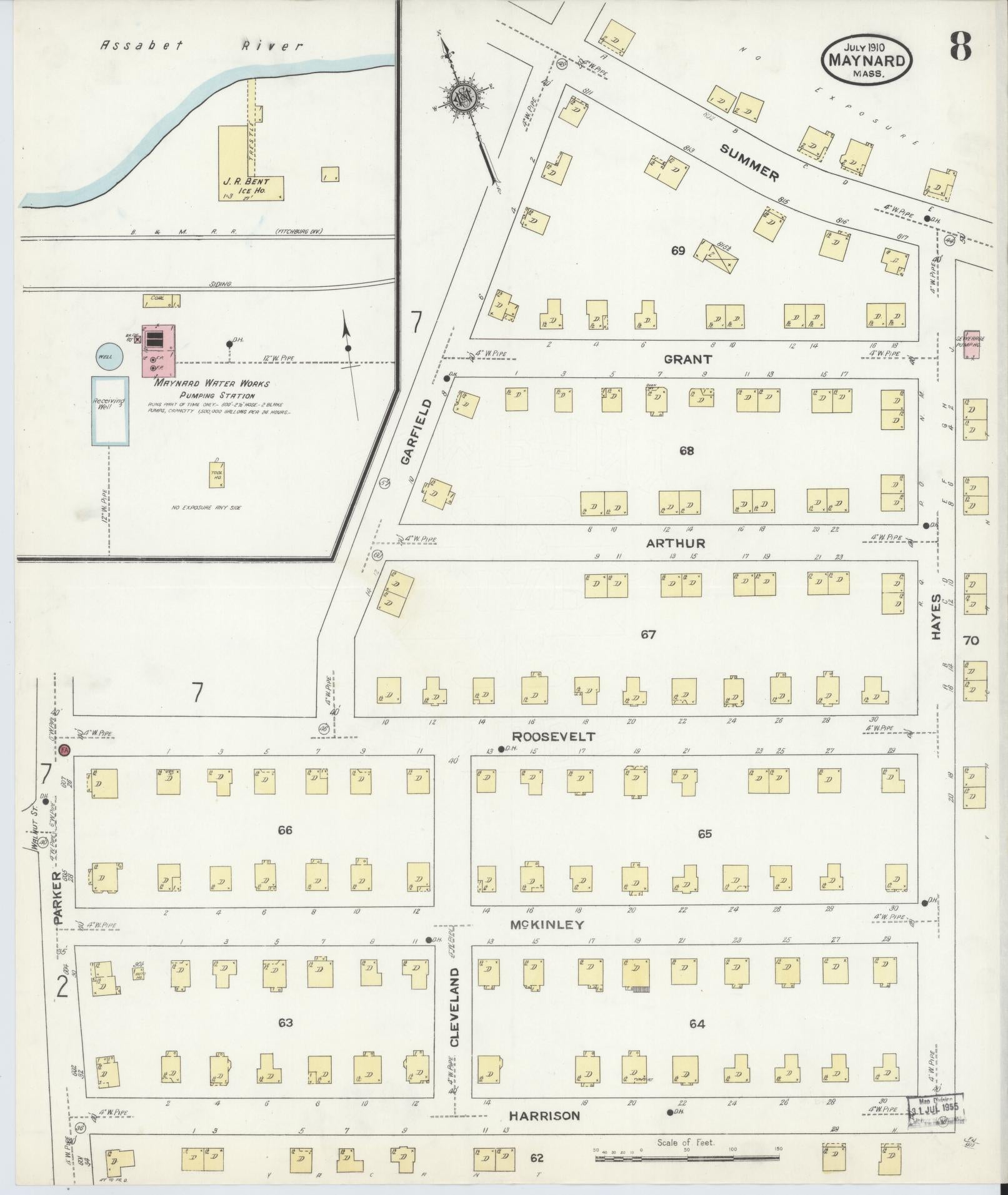 Sanborn Fire Insurance Map from Maynard, Middlesex County, Massachusetts (1910), Sheet #0008 - Historic Sanborn Fire Insurance Map Print, vintage old map wall art, antique decor, genealogy gift, Massachusetts Massachusetts map