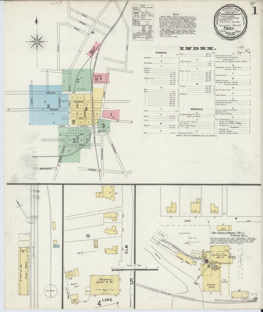 Sanborn Fire Insurance Map from Troy, Pike County, Alabama (1897), Sheet #0001 - Complete Map Set gallery image, historic Sanborn map, vintage wall art, Alabama Alabama