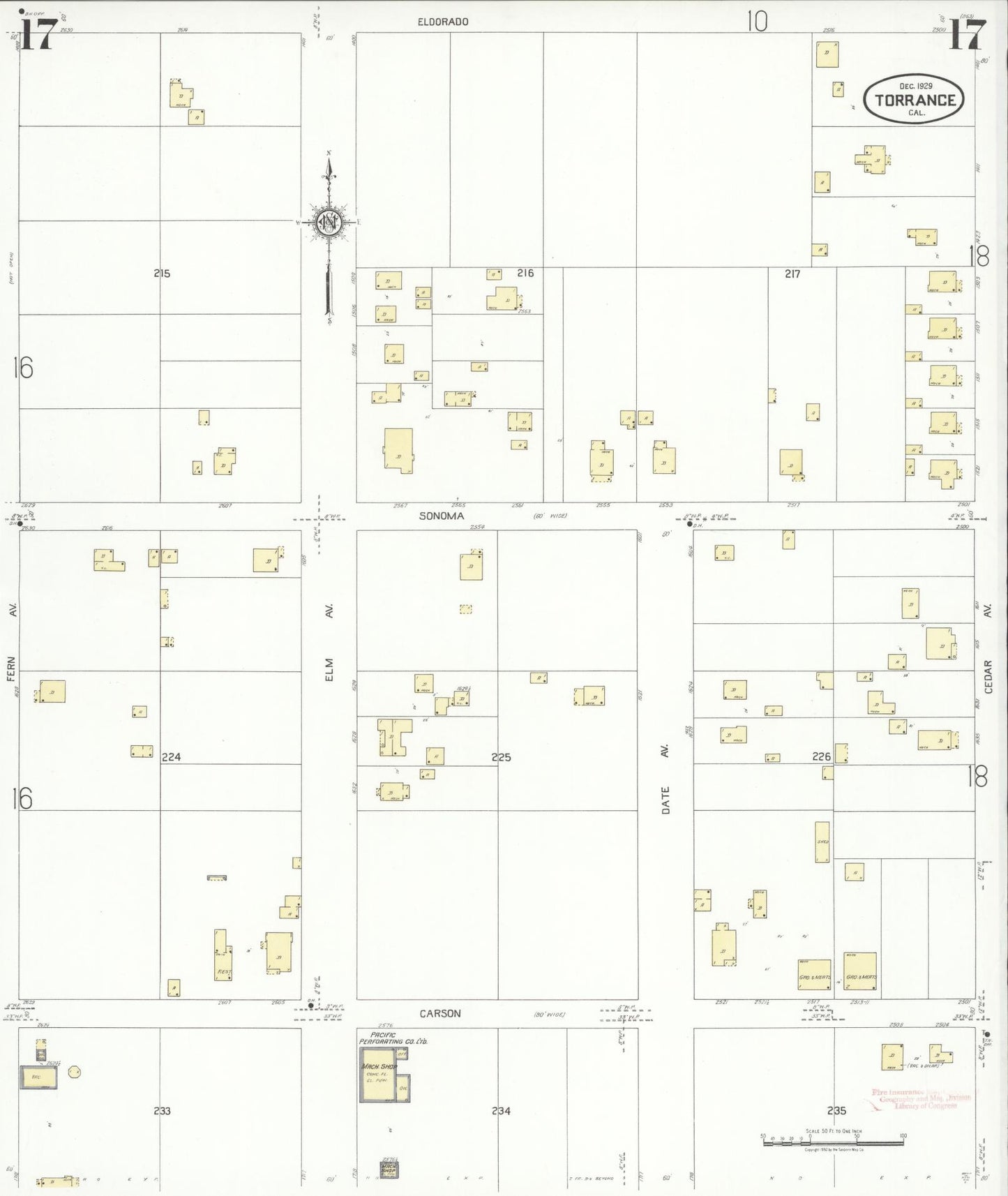 Sanborn Fire Insurance Map from Torrance, Los Angeles County, California (1929), Sheet #0017 - Complete Map Set gallery image, historic Sanborn map, vintage wall art, California California