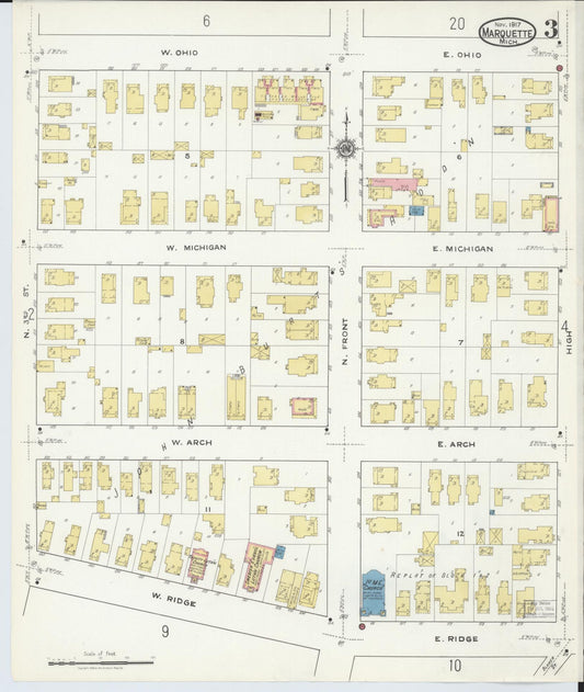 Sanborn Fire Insurance Map from Marquette, Marquette County, Michigan (1917), Sheet #0003 - Historic Sanborn Fire Insurance Map Print, vintage old map wall art, antique decor, genealogy gift, Michigan Michigan map